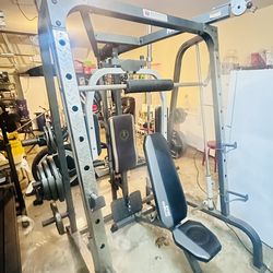 Smith Machine / Power Cage with Barbell and Weight Set