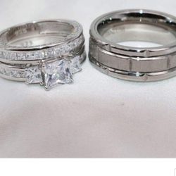 ❤Womens Wedding Engagement Ring 3 Pc Set Princess White Cz 925 Sterling Silver Sz 5-10❤