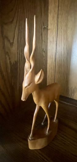 Mid Century African Hand Carved Wood  Antelope Gazelle Impala Made in Kenya-Decor