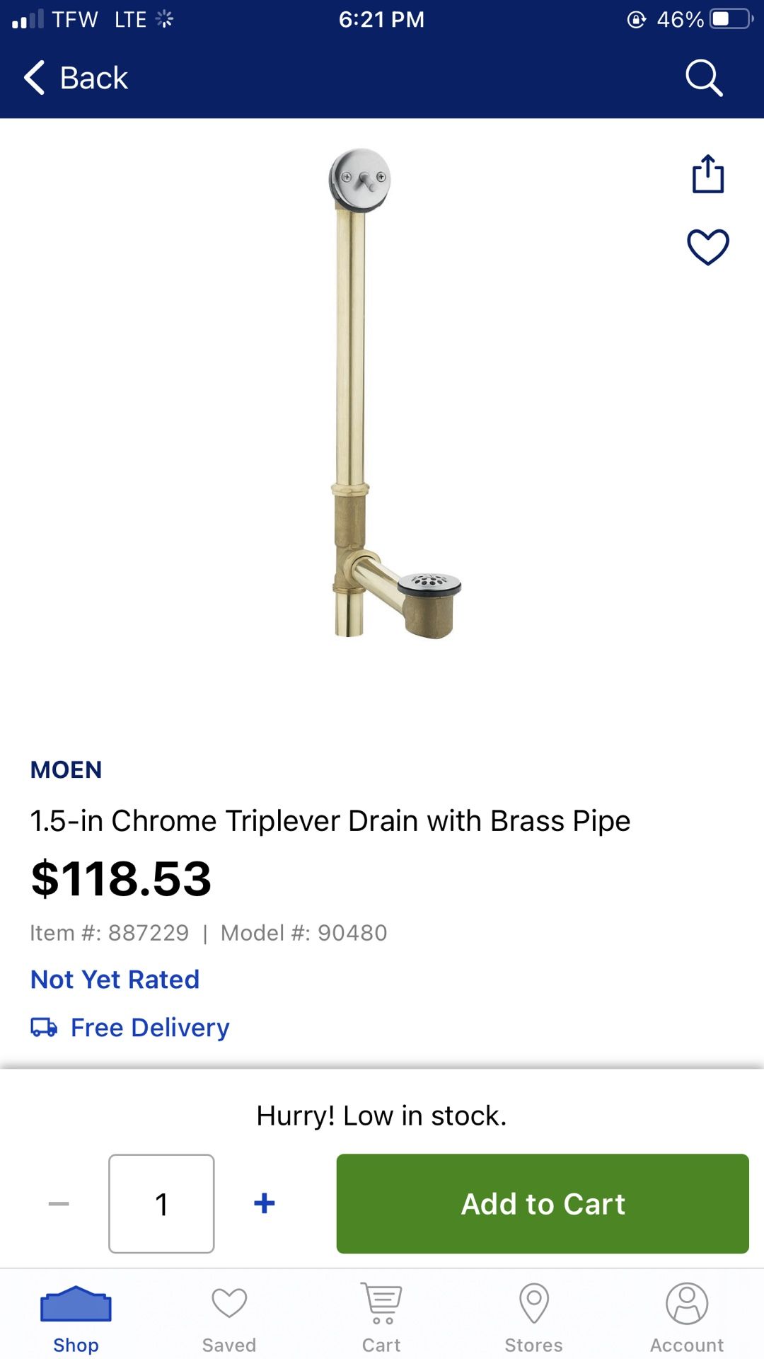 Moen 90480 Tub Drain