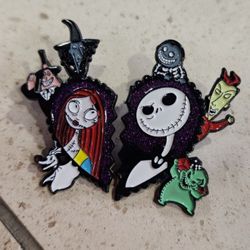 Disney Nightmare Before Christmas Jack & Sally Broken Heart Pin Set Lot of 2