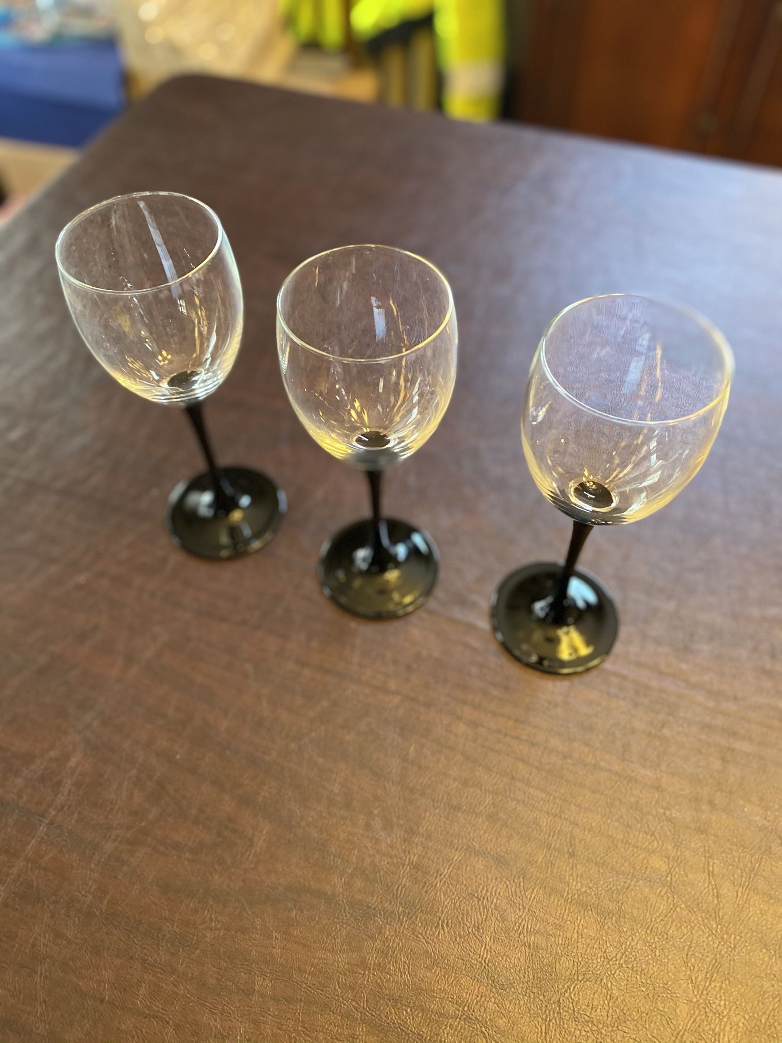 Three Black Stem Wine Glasses