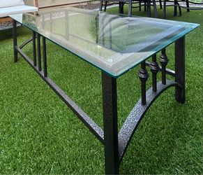 Black/Brass Rustic steel finish glass coffee table