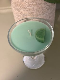 Mint Green Cocktail Glass  Candle with Lime Accent