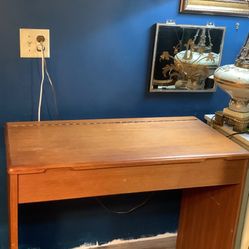 Vintage 70s Flip Top Wood Make Up Vanity Or Desk With Light And Stoolk