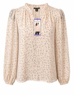 Hilary Radley Beige Speckled Long-Sleeve Blouse