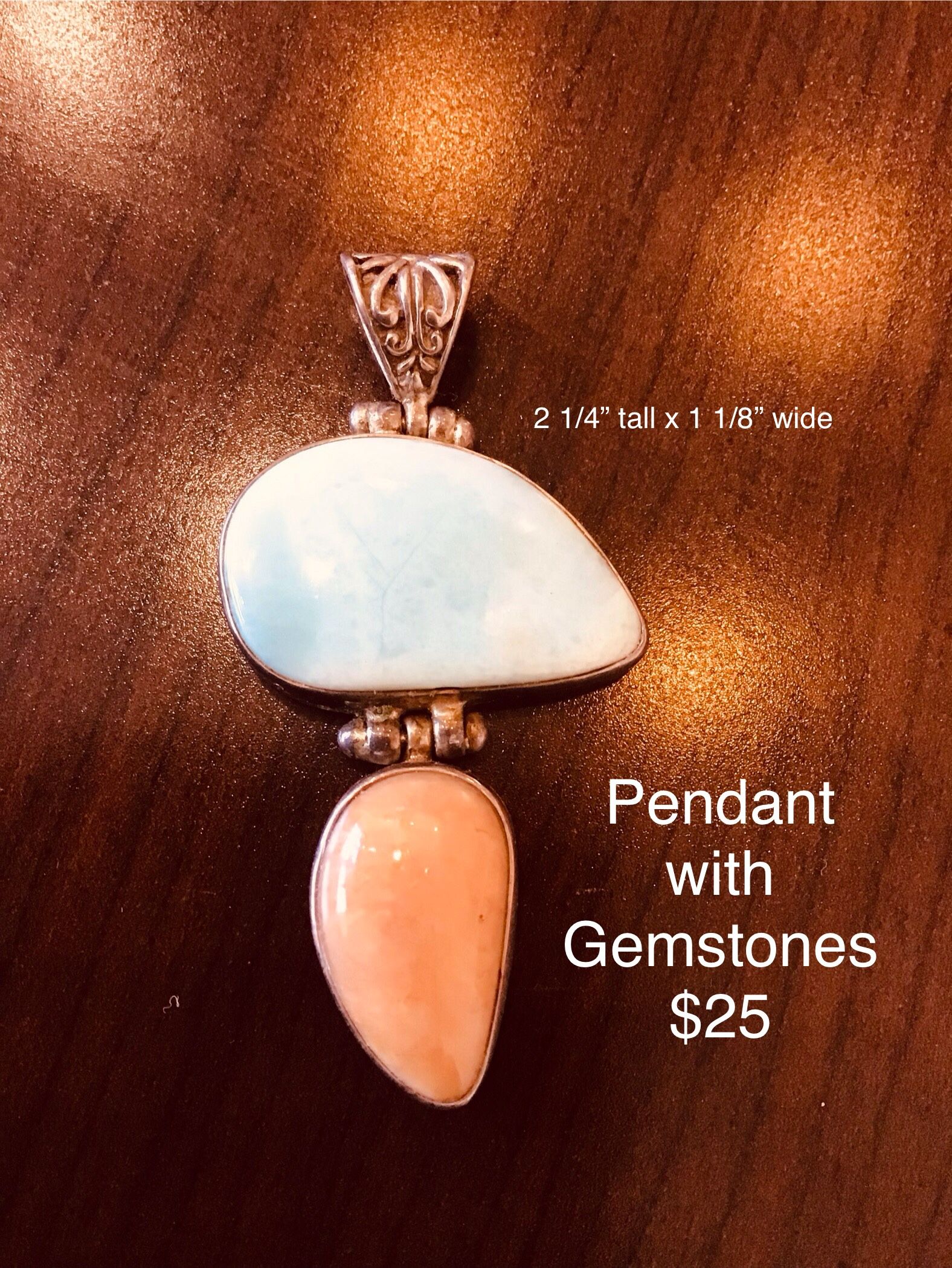 Sterling Silver pendant With Gemstones 2 1/4” Tall X 1 1/8” Wide