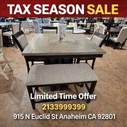 Modern 6 piece counter height dining table set 47" x 47" x 35."H