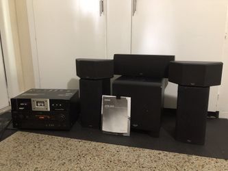 Home theater sound system Klipsch 5.1 synergy set, powered subwoofer, monster hts 3500 power center and Yamaha htr 5660 av reciever