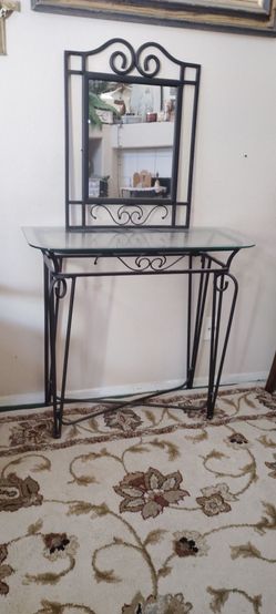 Black iron and glass table with mirror