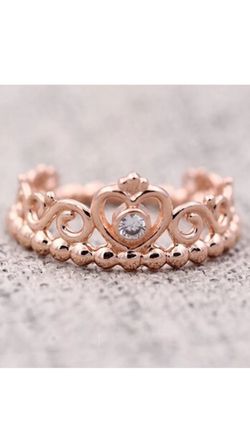 Rose Gold Zircon Heart Crown Ring