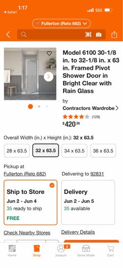 Contractors Wardrobe Model 6100 30-1/8 in. to 32-1/8 in. x 63 in. Framed Pivot Shower Door in Bright Clear with Rain Glass