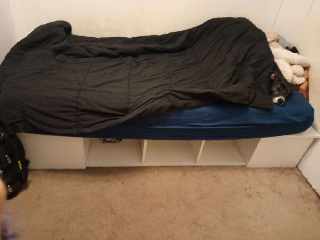 Twin Bed Wood Frame Open Storage