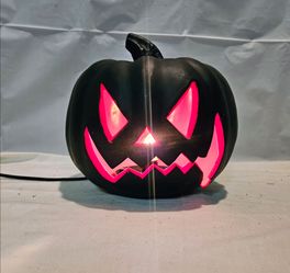 Vintage Gemmy Black Pumpkin Blow Mold Pink Light Up Jack O Lantern Halloween 9"