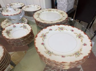 90 Pc Vintage Aladdin Wembley Fine China Set Of 12 Occupied Japan Floral Gold