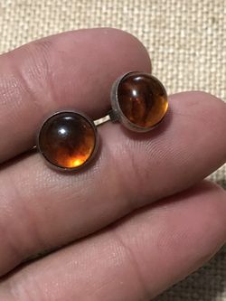 Amber sterling silver earrings vintage