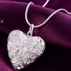 925 Sterling Silver Heart ❤️ Photo Frame Pendant Necklace 