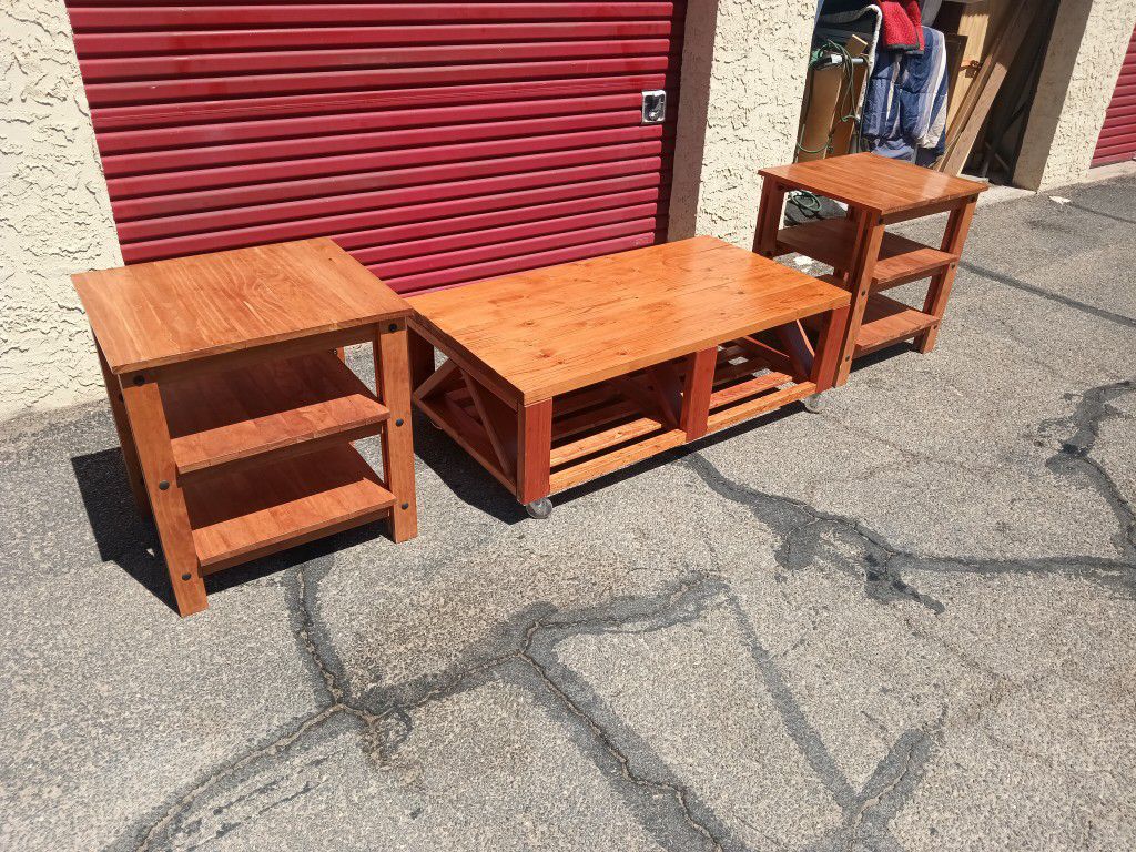 Three-piece Solid Wood Living Room Table Set Only. 