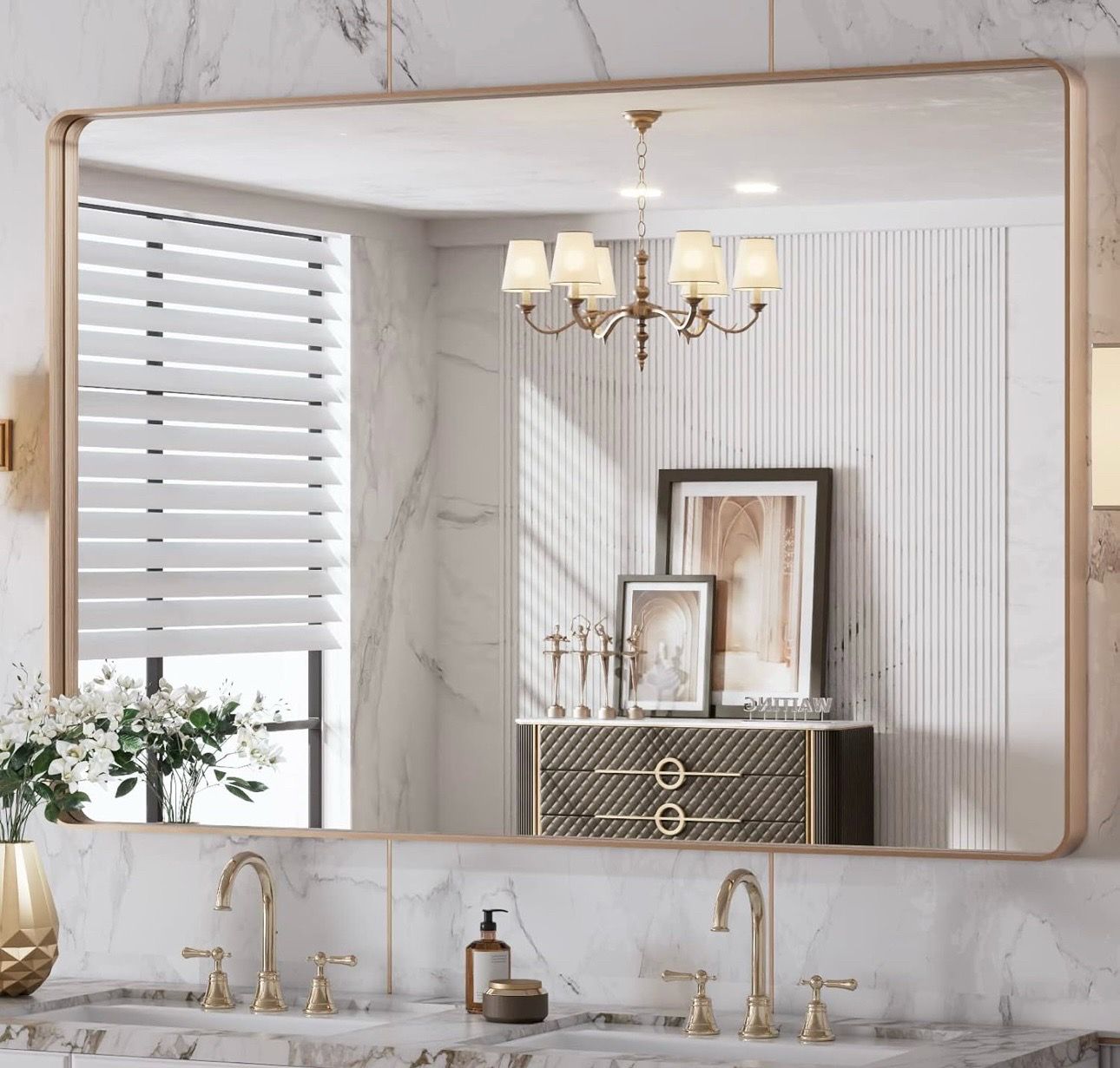 48”X32” Gold Bathroom Mirror