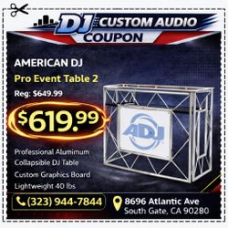 ADJ Pro Event DJ Table Lightweight 40 lbs. Aluminum Collapsible Custom Logo Board 🚨 Payment Options Available 🚨 No Credit Needed 🚨