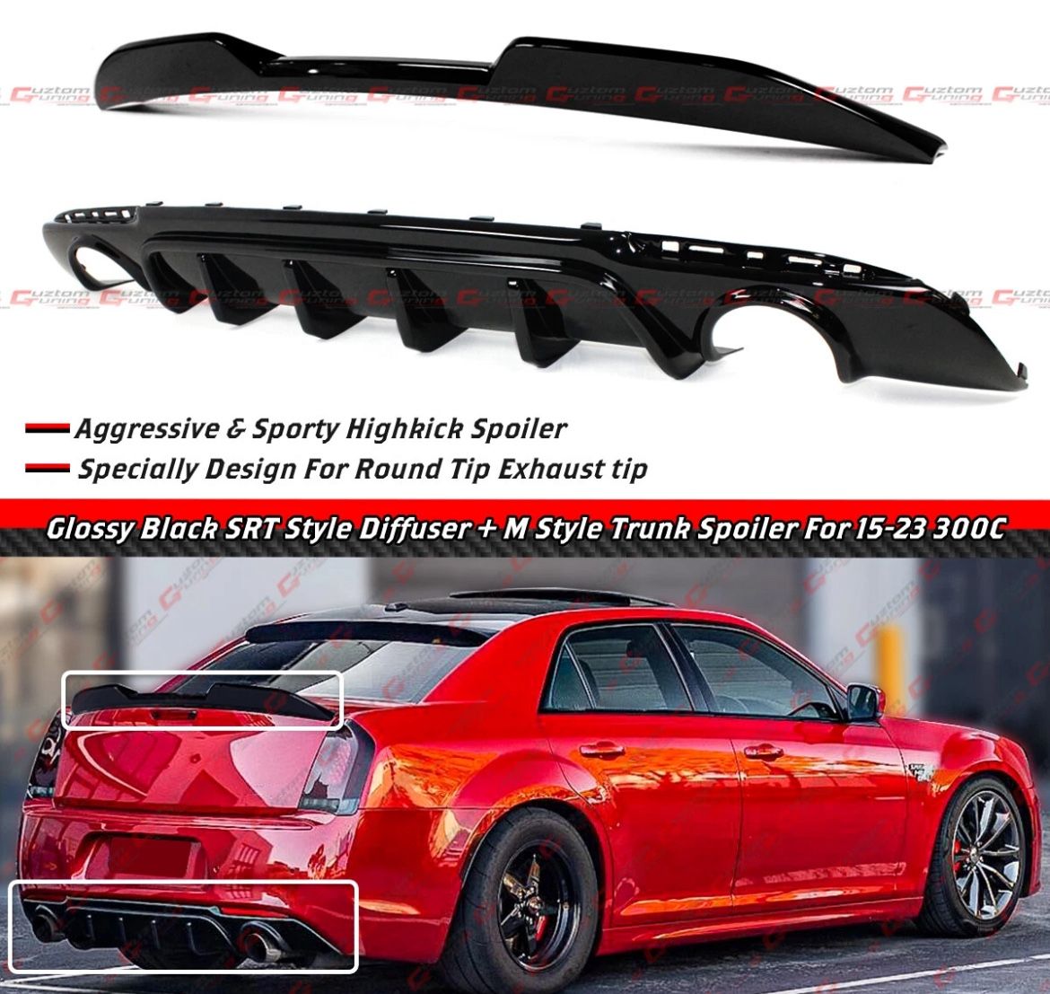 15-23 Chrysler 300 Gloss Black Rear Diffuser + Trunk Spoiler