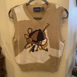 LIZ CLAIBORNE Beige Neutral Color Equestrian Knit V-Neck Sweater Vest- Medium