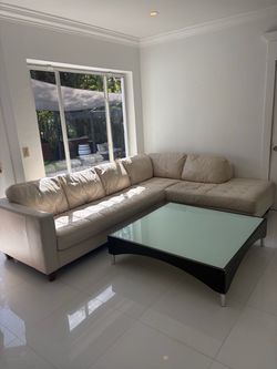 Leather sectional and coffee table