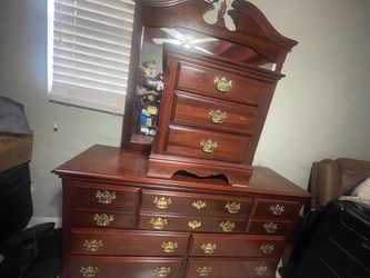Kincaid Cherry Veneer Dresser with a removable mirror, and 2 nightstands