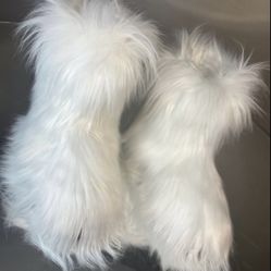White Faux Fur Boots  Size 11