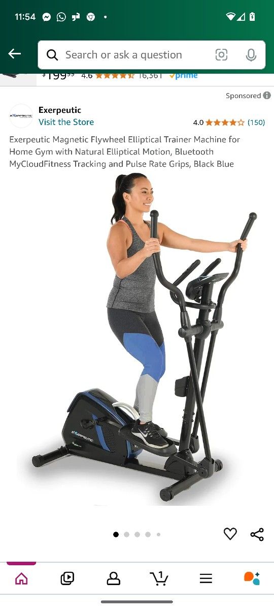 Exerpeutic Magnetic Flywheel Elliptical Trainer Machine for Home Gym with Natural Elliptical Motion, Bluetooth MyCloudFitness Tracking and Pulse Rate
