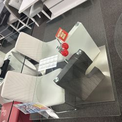 Rectangular Glass Top Fining Table W/ Geometric Puzzle Bi-color Design Base For Sale (new Furniture)