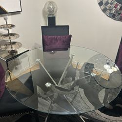 Round Glass Dining Table with Silver Base