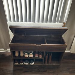 Wood Shoe Rack Storage Organizer And Seat Cushion