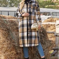 Women’s Long Plaid Trench Coat 