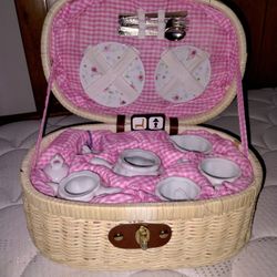 Grandmother's Tea Set Collection In Original Basket 