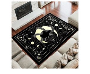 Moon and Snake Boho Area Rug, Non Slip Bohemian Design Rugs for Bedroom Living Room, Gothic Style Stars Floor Mat Pad Area Carpet Home Decor,