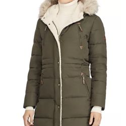 Lauren Ralph Lauren Women's Olive Green Faux Fur Quilted Parka Size XL