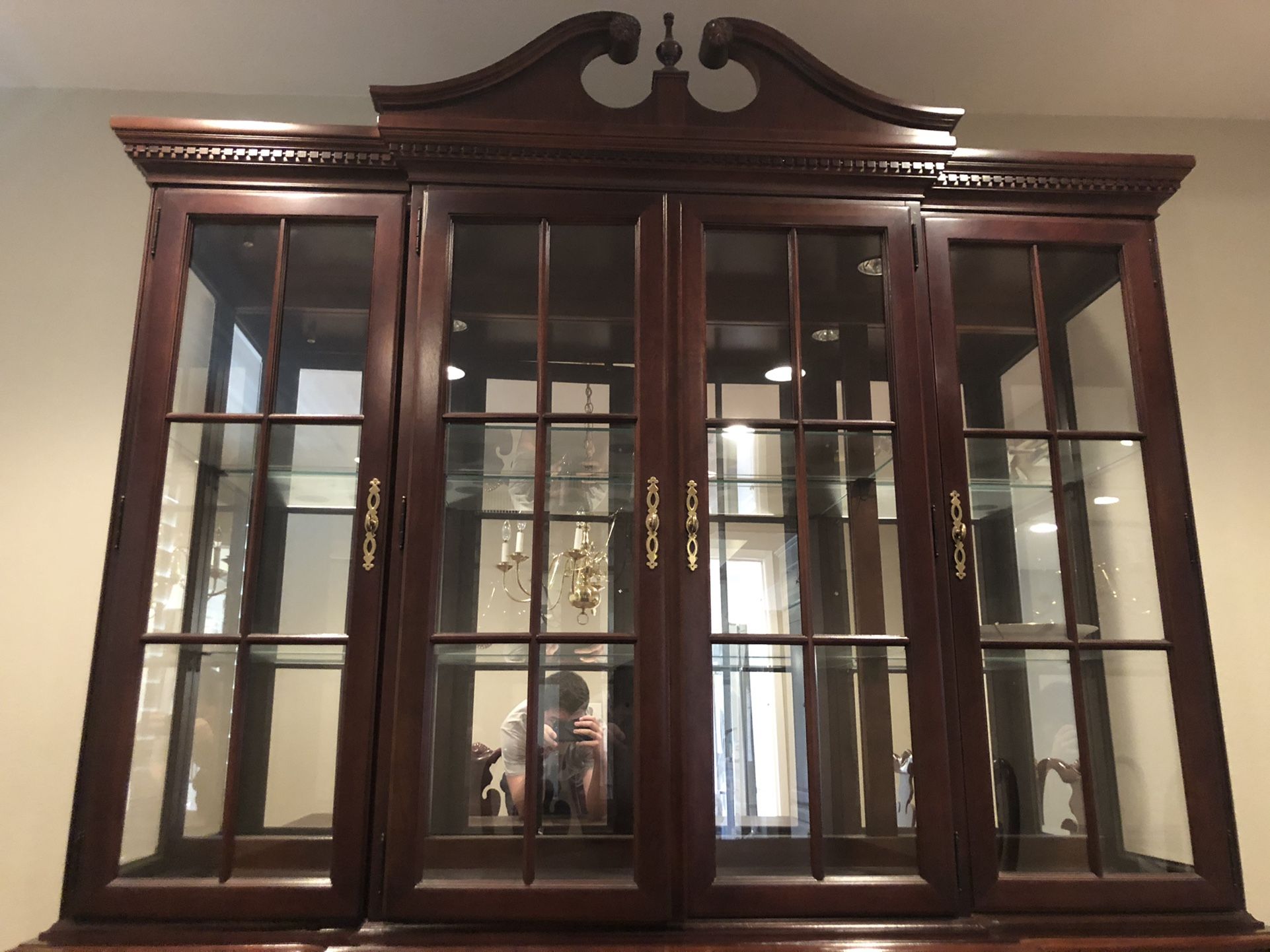 Hutch dining room table, chairs, and china cabinet