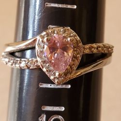 Pink Topaz Dialond Chip Size 9 Silver Ring