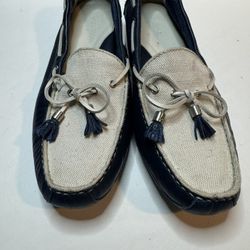 Womens Cole Haan Grant Blazer Shoes Size 10B Navy Blue Leather White Canvas 
