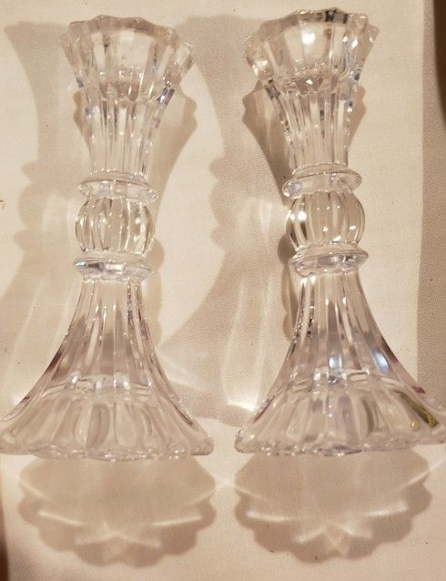 VINTAGE MIKASA STERLING RIBBED CRYSTAL GLASS TAPER CANDLE HOLDER WITH BOX