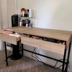 Loring Wood Writing Desk with Drawers and Charging Station