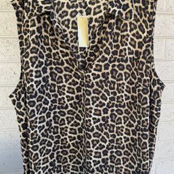 New NWT Michael Kors Leopard Print Sleeveless Shirt Top 3X MSRP $98