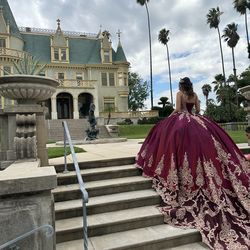 renting burgundy quince dress