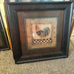2 Large Framed Rooster Pictures