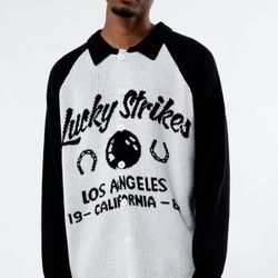 Pacsun Lucky Strikes Los Angeles Collared Sweater Black/White Men’s Medium - NEW