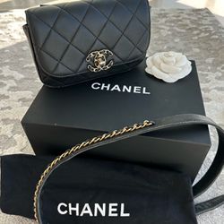 Chanel Calfskin Quilted CC Uniform Flap Belt Bag Black