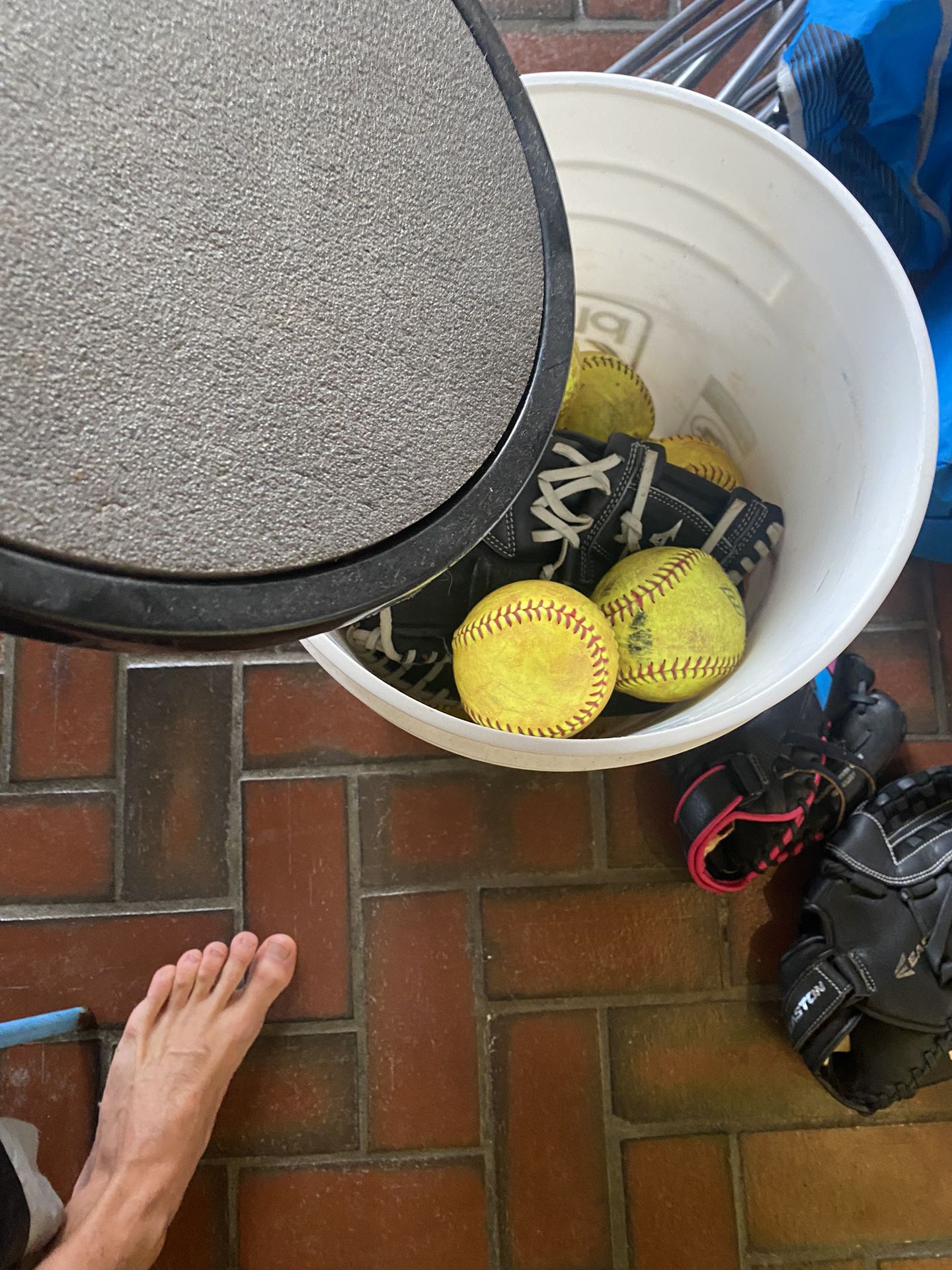 Softballs, Bucket And Kids Gloves