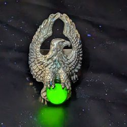 Mens Sterling Silver Eagle And Uranium Glass Ring