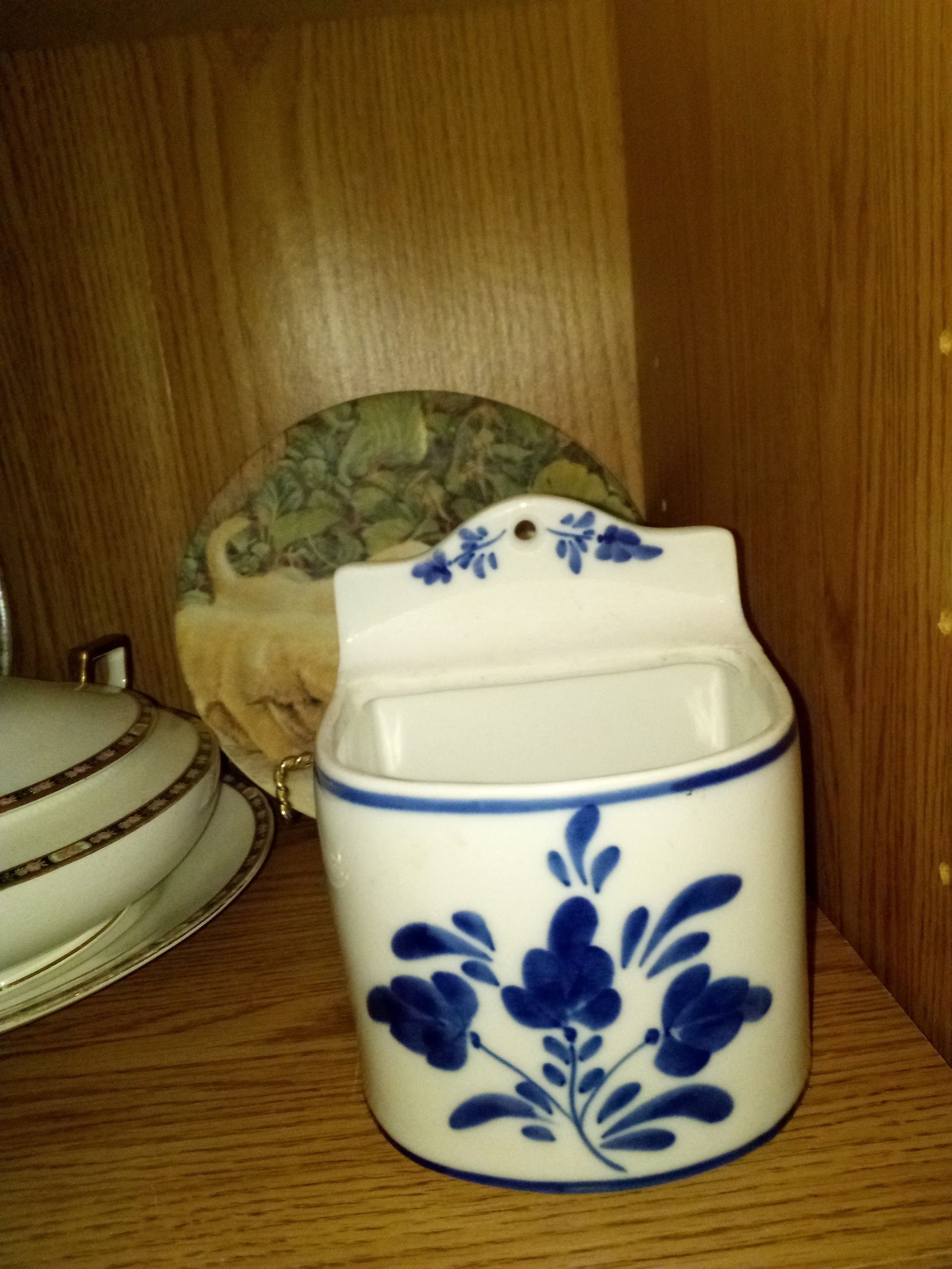 Viana Do Castelo porcelain blue and white salt box Hand painted by Olivia Made in Portugal